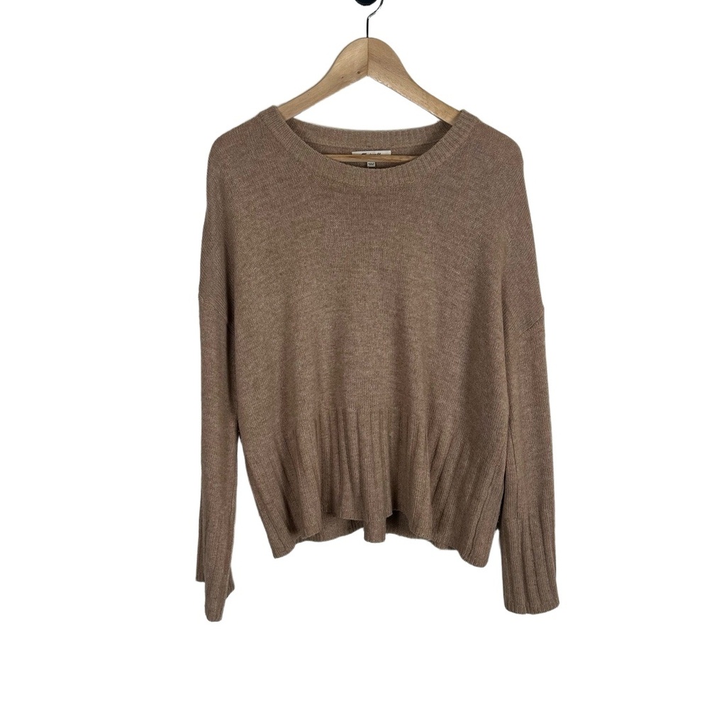 Madewell Crewneck Sweater Small Tan Ribbed Neutral Minimalist Coastal Old Money